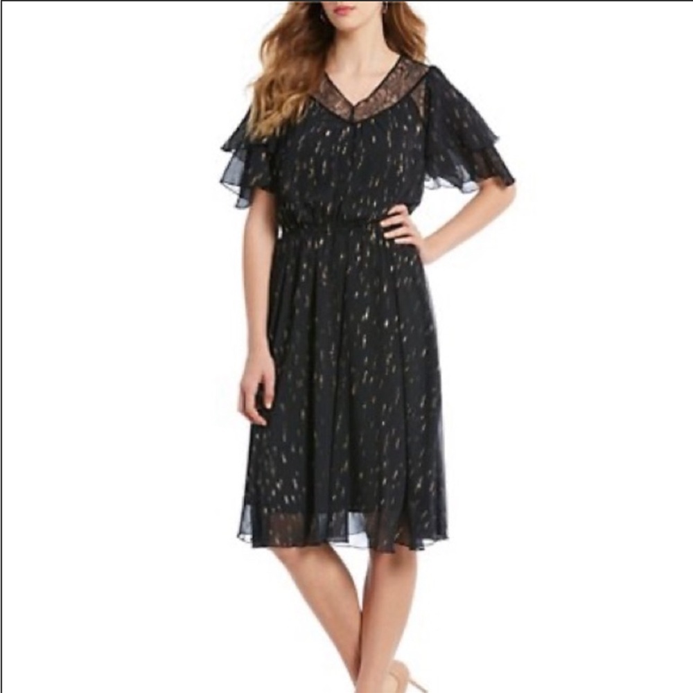 NWT Gibson Latimer Black Flutter Sleeve Dress